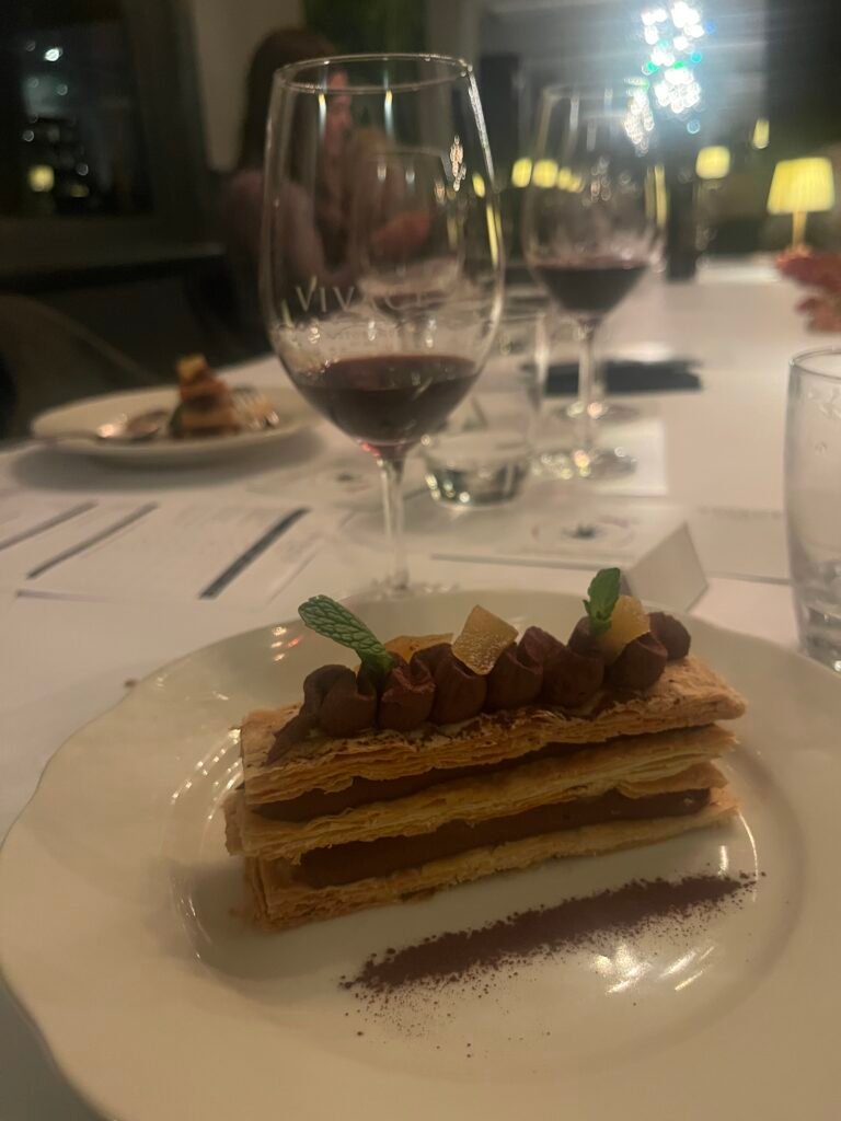Mille foglie chocolate and pear dessert at Vivace Brighton