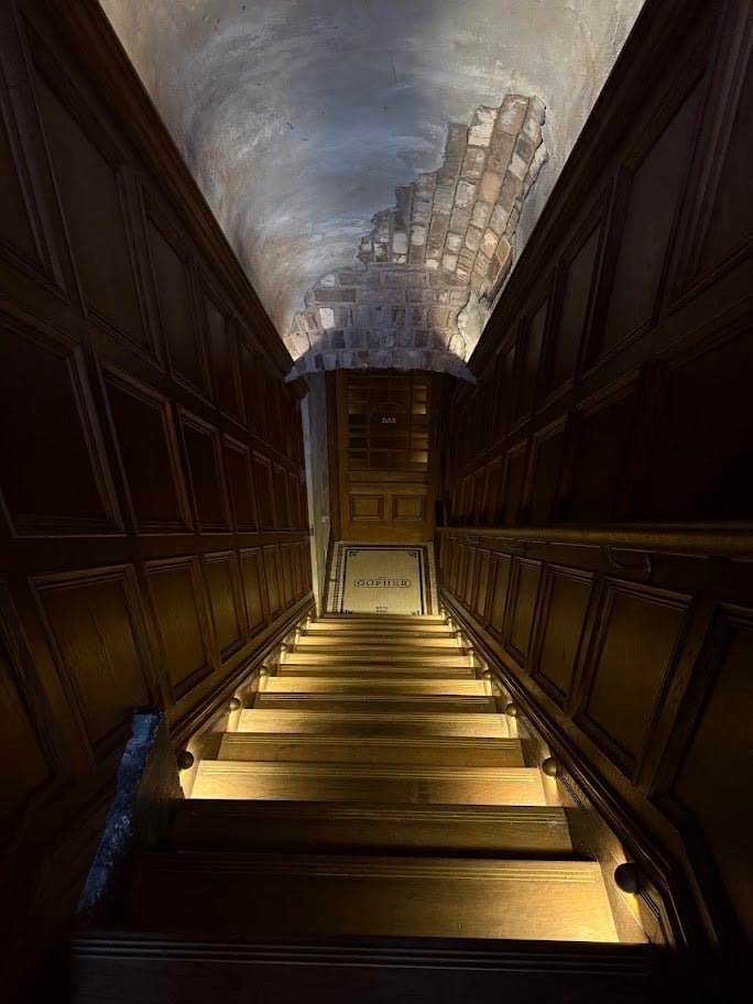 Stairs leading down to The Gopher Manly bar basement - Sydney live music venue